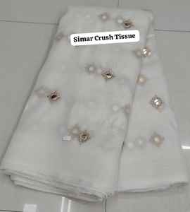 Tissu en soie effet froissé rose premium avec broderie miroir artisanale, style ethnique de luxe - Product Image 4