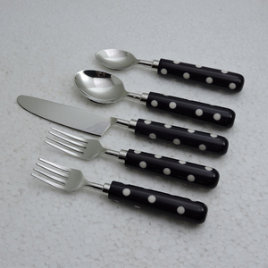 Modern <b>Flatware</b> <b>Set</b> With Wood Handles 5 Piece Cutlery <b>Set</b> Dishwasher Safe High Mirror Polish - Product Image 5