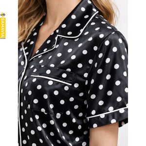 Conjunto de Pijama de Satén Estampado para Mujer, con Logotipo Personalizado al por Mayor, de Algodón Suave de Secado Rápido, 2 Piezas, Ropa de Dormir y para Estar en Casa - Product Image 3