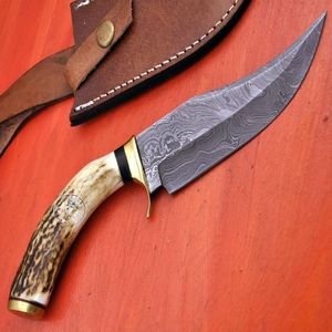 Couteau de chasse/découpe en acier Damas fait main sur mesure, manche en corne de cerf empilée, lame droite, pour camping et survie en extérieur, OEM - Product Image 5