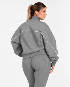 <b>Women</b> Contrastline Zipper Tracksuit Casual Two Piece Set Relaxed Fit <b>Jacket</b> And Wide Leg Pants Matching Outfit Wholesale Apparel - Product Image 4