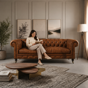 Chesterfield Genuine Leather <b>Sofa</b> Three Seat Tufted Back Rolled Arms Wood Legs Living Room Furniture Leather <b>Sofa</b> - Product Image 3