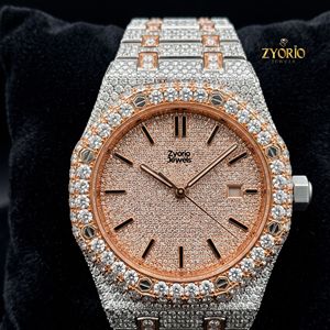 Montre de luxe bicolore en moissanite et diamants, unisexe, en acier inoxydable, mouvement mécanique ETA, 41 mm, étanche 10 bars, style hip-hop personnalisé - Product Image 1
