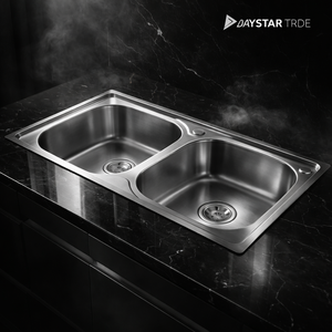 Daystar Trade Handmade Stainless Steel Double Bowl Rectangular Kitchen Sink <b>Brushed</b> Surface Modern Design Undermount Two Hole - Product Image 2