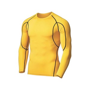 เสื้อรัดรูปแขนยาวสำหรับผู้ชาย สีขาว น้ำเงิน เหลือง แบบบล็อกสี แห้งเร็ว เสื้อกีฬา แขนยาวเต็มตัว ผ้ายืดสแปนเด็กซ์ โพลีเอสเตอร์ - Product Image 6