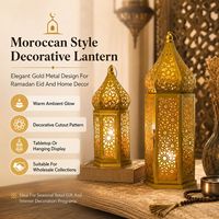 Juego de 2 Faroles Marroquíes Dorados para Ramadán, Portavelas Hexagonales de Metal, Decoración Islámica para Eid, Venta al Por Mayor