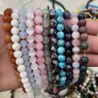 Vente en gros de perles de pierres semi-précieuses naturelles de 8 mm, brin de 44 à 47 perles, perles en cristal sculptées écologiques pour bracelets et bijoux