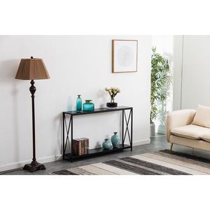 Black Wood Grain Console Table with Cross Iron Frame Triamine Board Side Sofa Table Code 63804709 - Product Image 4