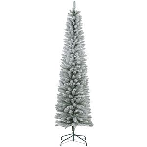 Albero di Natale Artificiale a Forma di Matita 7 Piedi con Rami Innevati e Base in Metallo per Decorazioni Natalizie - Product Image 1