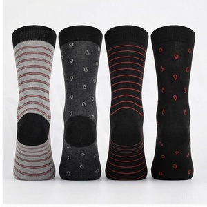 Crew <b>Socks</b> Striped And Dotted Pattern <b>Black</b> Gray Red Breathable For Adults Casual Wear Autumn Season - Product Image 2