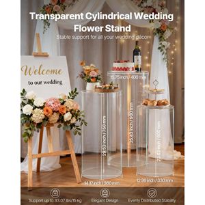 <b>Clear</b> Pedestal Stand Transparent Acrylic Lid 3PCS 23.62/29.53/35.43 Inch Cylinder Plinth Wedding Centerpieces <b>Table</b> Decorations - Product Image 2