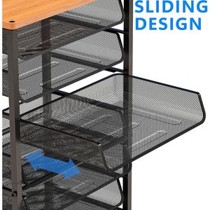 Organizzatore da Scrivania a 12 Livelli con Ruote, Cassetti Scorrevoli e Rete Metallica per Ufficio o Casa - Product Image 4