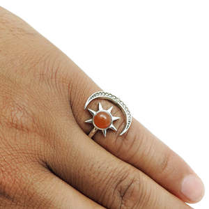 Natural Carnelian Gemstone Faceted Sun And Moon Cut Designer <b>Rings</b> <b>Crafted</b> From 925 Sterling Silver Handmade Bohemian <b>Rings</b> - Product Image 2