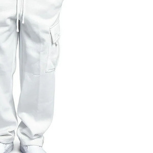 Pantalon de survêtement cargo blanc pour homme, taille élastique avec cordon de serrage, plusieurs poches, style décontracté, en coton mi-lourd, idéal pour le printemps - Product Image 3