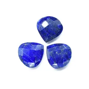 Natural Lapis Lazuli Heart Shape Faceted Flat Back Cabochon Gemstones for Jewelry Making Available in Custom Size and Shape Gems