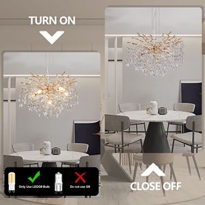 Lampadario Moderno a 6 Luci con Rami in Cristallo Dorato da 23,6 Pollici, Pendente Lungo per Sala da Pranzo - Product Image 5