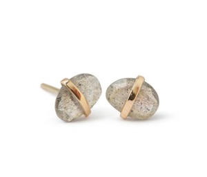 Natural Labradorite <b>Stud</b> Earring Gold Plated Center Bezel Oval Faceted Gemstone Minimalist Handmade Jewelry Gift for Women - Product Image 2