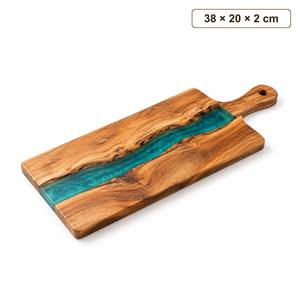 เขียงเสิร์ฟอะคริลิคลายไม้แม่น้ำทำมือ พร้อมหูจับ ขนาด 38x20x2 ซม. - Product Image 1