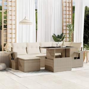 Conjunto de Sofá de Jardín de Ratán PE Beige con Acero con Recubrimiento en Polvo y Vidrio Templado - Product Image 1