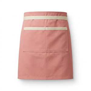 Delantal de cintura tejido de algodón rosa con ribete crema y doble bolsillo para uniforme de camareros de restaurante/bar - Product Image 1