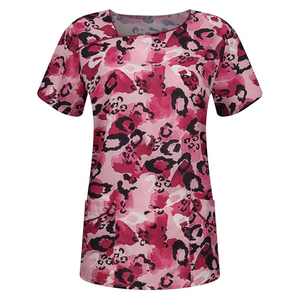 Fashion Animal Print <b>Nursing</b> Scrub Top Asymmetrical Neckline Healthcare Uniform with Double Front Pockets for Doctors & Medical - Product Image 6