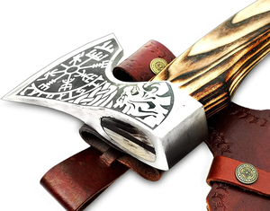 Hacha Tomahawk Industrial Hecha a Mano con Mango de Madera, Hoja de Acero de Alto Carbono, Estilo Vikingo, Cabeza Tallada, Herramienta de Supervivencia para Exteriores, 3 Años de Garantía - Product Image 6