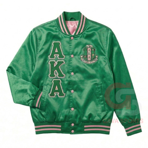 Womens GREEK AKA <b>JACKET</b> skee-Wee green <b>pink</b> personalised Embroidered Greek Letters Customized Satin and womens lady crop <b>jacket</b> - Product Image 1