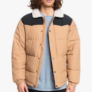 Chaqueta acolchada para hombre, color negro y marrón, con cuello de sherpa, gruesa, con cremallera, para invierno - Product Image 1