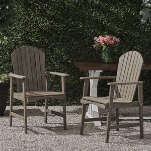 Set di 2 sedie da pranzo Adirondack in legno di acacia, resistenti alle intemperie, per patio esterno, finitura grigia - Product Image 1