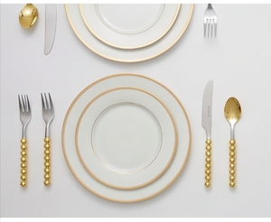 Ensemble de couverts en acier inoxydable multi-usages avec poignées en perles dorées pour la restauration, le service, les desserts, les mariages, la cuisine et les restaurants - Product Image 2