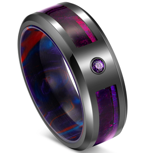 Bague en carbure de tungstène couleur bronze avec incrustation de résine onirique et zircone <span class=keywords><strong>violette</strong></span>, alliance de 8 mm pour homme, bijoux Galaxy en gros - Product Image 4