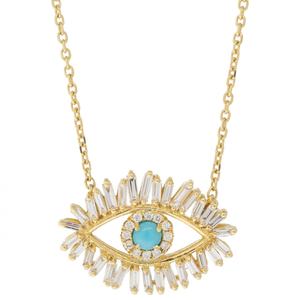 Collier pendentif AMBER JEWELS Golden Eye, pierre turquoise, diamants taille brillant, plaqué or rose, style bohème, bijoux unisexe - Product Image 1