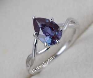 Color Change <b>Alexandrite</b> <b>Ring</b> For Women, Solid Silver, Pear Shaped <b>Alexandrite</b> <b>Engagement</b> <b>Ring</b> June Birthstone <b>Ring</b> for Her - Product Image 6