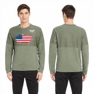 เสื้อสเวตเชิ้ตแขนยาวสีเขียวมะกอกสำหรับผู้ชาย พิมพ์ลายธงชาติอเมริกา เสื้อสวมหัวลำลอง ผ้าคอตตอนผสม คอกลม สตรีทแวร์ - Product Image 1