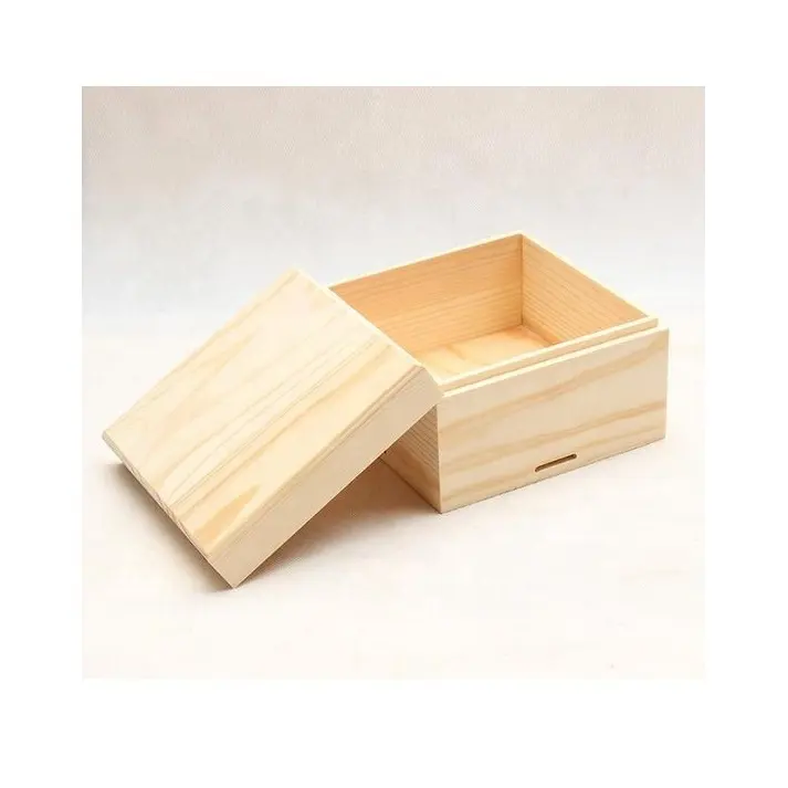 Aufbewahrung sbox aus Holz unvollendet mit Deckel Square Pine Wood Craft Geschenk boxen für Hobby und Zuhause