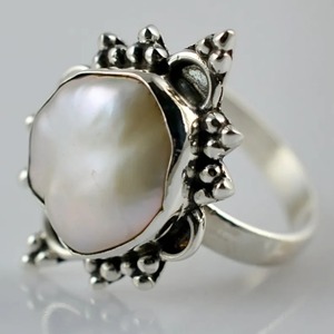 Coin Pearl <b>Ring</b> Handmade Sterling <b>Silver</b> Bezel Setting Natural Round Shape Gemstone <b>Boho</b> Jewelry June Birthstone Gift - Product Image 4