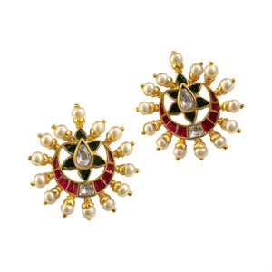 Pearl Earrings Jadau Kempu Studs - Product Image 1