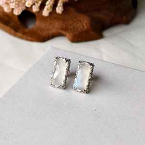 Pendientes de Plata de Ley 925 con Piedra Lunar Rectangular, Pendientes de Piedras Preciosas Naturales, Joyería para Mujer, Regalo de Navidad - Product Image 1