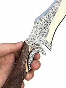 Handcrafted <b>Engraved</b> Trailing Point Utility Knife Carved Walnut Wood Handle Steel Guard Craft <b>Tool</b> - Product Image 3
