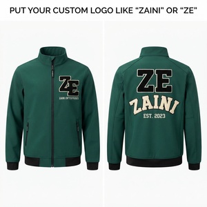 เสื้อแจ็คเก็ตซอฟต์เชลล์โพลีเอสเตอร์พรีเมียม 220 กรัม มีฮู้ด สำหรับผู้ชาย โลโก้ด้านหน้า ซิปเต็มตัว เหมาะสำหรับทีม - Product Image 1