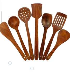 Ensemble de cuillères en teck de qualité supérieure avec spatule, louche, spatule à retourner et cuillère à mélanger pour ustensiles de cuisine - Product Image 1