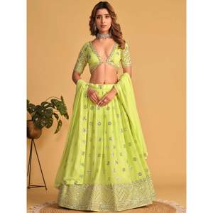 Stunning Lime Green <b>Sequins</b> Georgette Reception Lehenga Choli for Women - Product Image 2