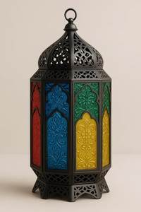 Farol Geométrico de Metal con Paneles de Vidrio Diamantado, Decoración Colgante para Exteriores del Hogar, Estilo Tradicional, Diseño Duradero - Product Image 2