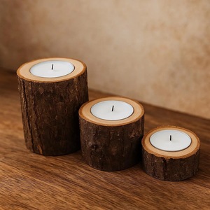 Wood Tea Light Holder <b>Set</b> Round Handmade <b>Candle</b> Holder for Home Decoration - Product Image 3