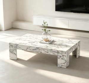 Table basse moderne en marbre, design minimaliste, meubles de salon, dessus en pierre blanche décorative, forme rectangulaire - Product Image 1