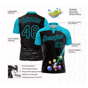 Camiseta Polo Deportiva Premium con Bordado y Sublimación Personalizados con el Logotipo del Equipo y Nombre, Bolas de Billar Azules Personalizadas Black Lakes - Product Image 2