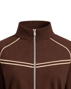 Veste de sport courte marron pour femme, zippée, pour la gym et le fitness, avec rayures contrastées, vêtements de sport, fabricant OEM - Product Image 5