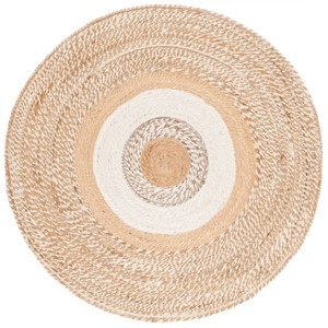 <b>Round</b> Natural <b>Jute</b> Area <b>Rug</b> Handmade Bohemian Geometric Pattern Flat Pile for Living Room - Product Image 4