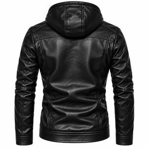 Veste en cuir véritable noire pour homme AIFRAN SPORTS, fermeture éclair, coupe-vent décontractée, veste de motard, hiver - Product Image 2