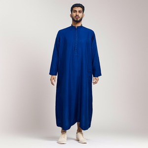 Men's Black Solid Polyester Thobe Long Sleeve Ankle Length Sweetheart Neckline Embroidered Breathable Casual Eid Party Wear - Product Image 1